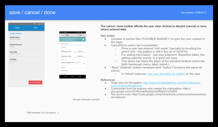 documentation of mobile interaction pattern